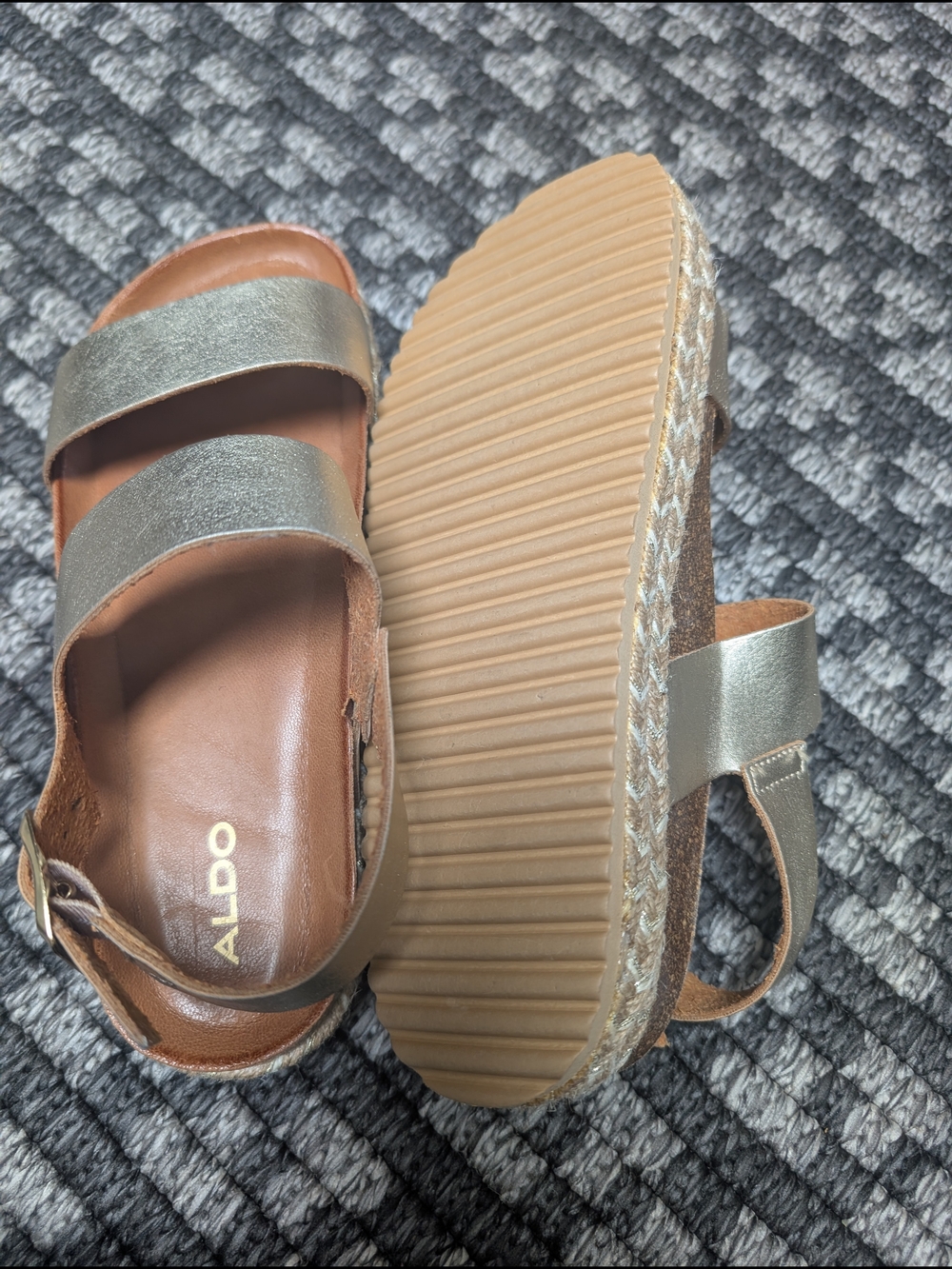ALDO Women's Metallic Olive Green Double Strap Sandals